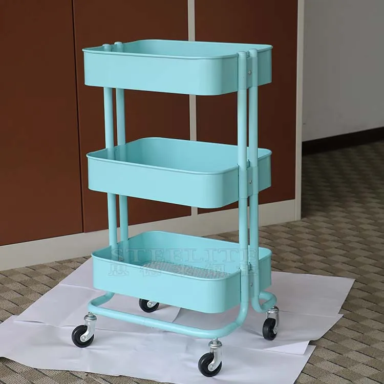 3-Tier Rolling Cart for Serving Utility Organization Kitchen Cart with Portable Metal Handle Easy Moving Flexible Wheels