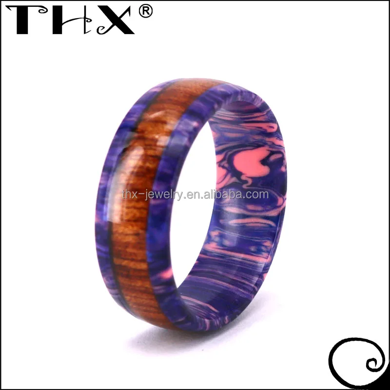 Never fade lifetime warranty ,custom make low price and Fashion 2023 Koa Wood Inlay Promotional Gift Plastic Ring