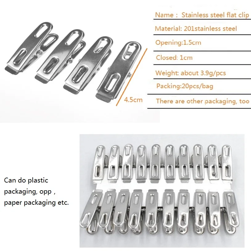 Металлические прищепки для одежды и спера, 20 шт., набор прищепок из нержавеющей стали, оптовые цены в Китае, двойные прищепки с принтом бумажных карт