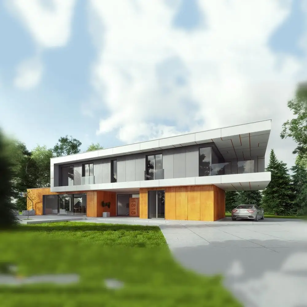 Hysun double layer container home with parking 40ft container house with WPC board and wooden exterior wall deco and FCB board