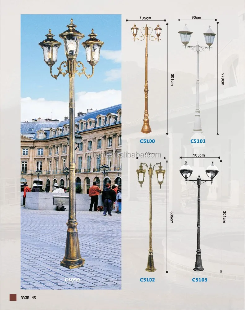 Factory price outdoor decorative antique cast iron led lamp pole 12v 30w garden light