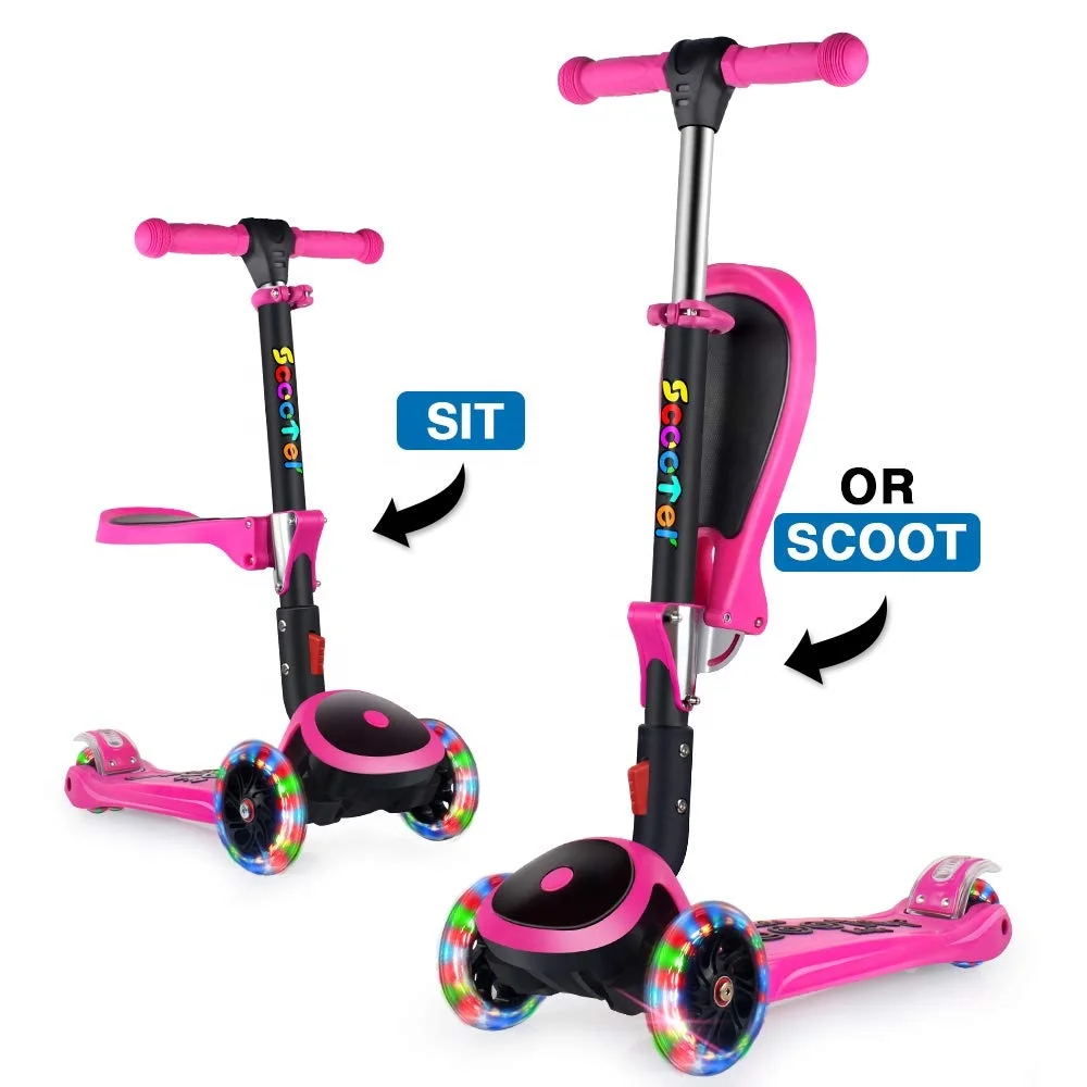 Hot Sale 2 in 1 Toddler Kick scooter with PU Flash light Up Wheels kids kick scooter with CE test