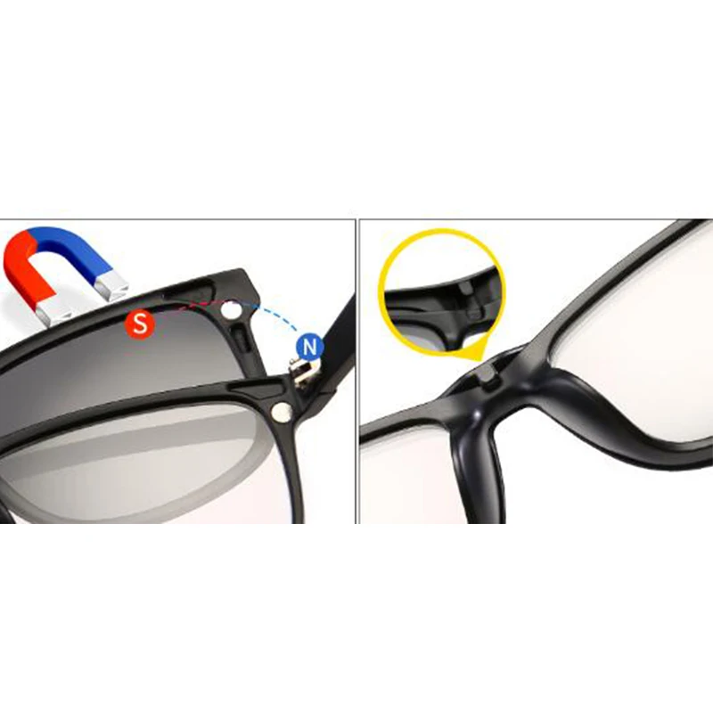 Polarized Sunglasses Magnetic Clip 1 Optical Frame 5 Lenses Spring HInge Men Women Glasses