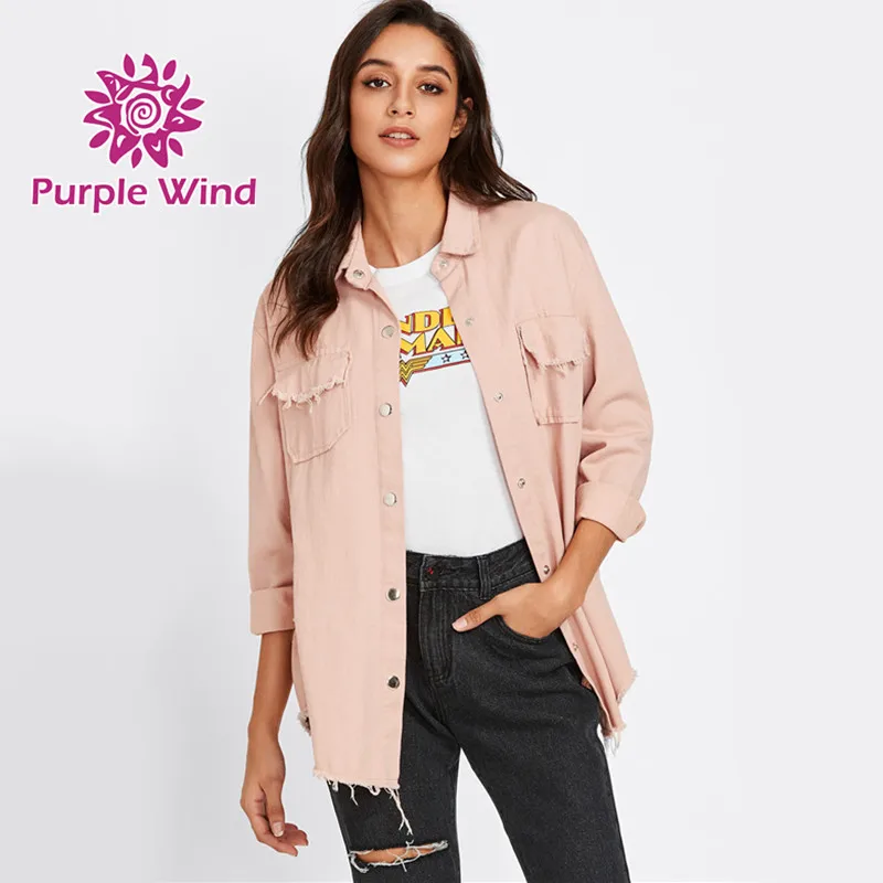 Hot Sales Pink Cotton Regular Jacket Clothing Trouser stain denim Shirt for women