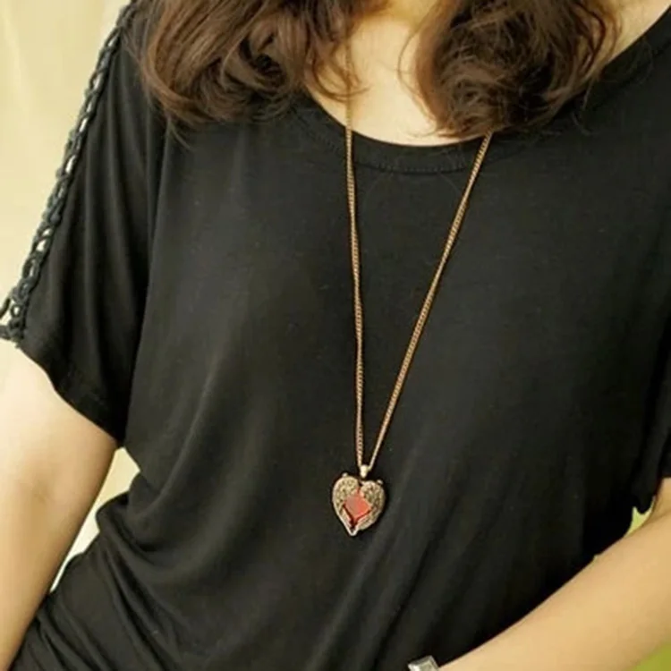 Fashion Jewelry Manufacturers Red Diamond Wings Heart Locket Necklace Love Pendant