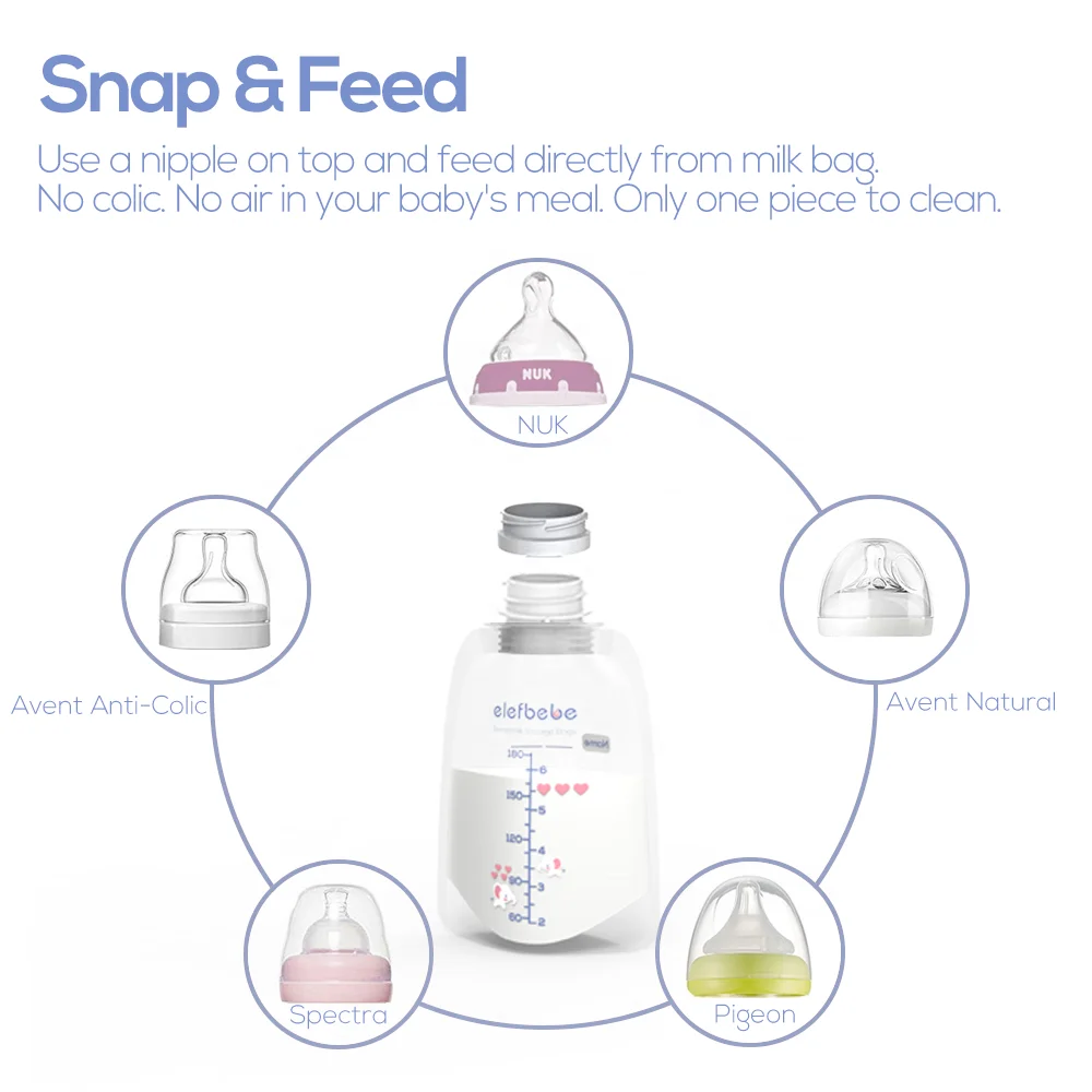 BPA Free Stand Up 180ML Vacuum Outdoor Travel Silicone Baby Food Milk Storage Bag