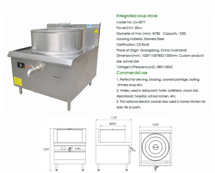 Induction stainless steel Powerful soup porridge cooker with 230L capacity