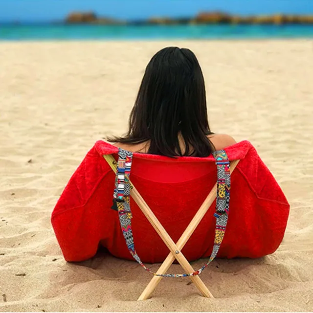 beach towel with sticks plain dyed logo embroidery Origama
