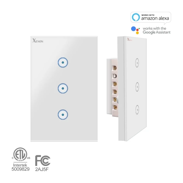 
Xenon OEM Smart Home 3Gang US Wall Switch Works with Amazon Alexa Acho Remote By smartphone IOS&Adroid App Touch Switch 