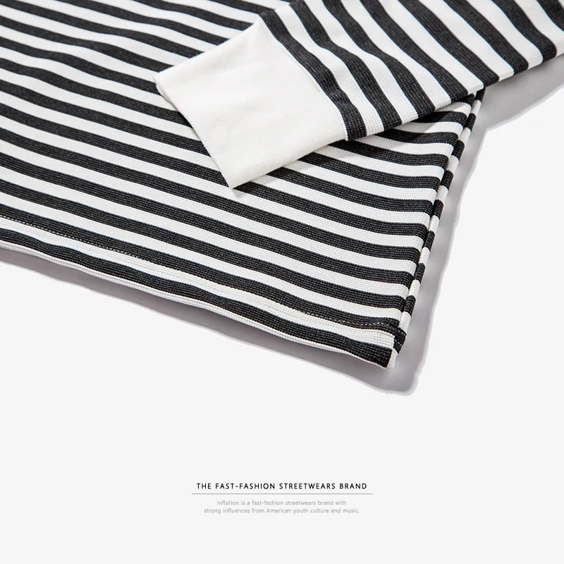 
OEM ODM Yarn Dyed Striped Long Sleeve T Shirt Men with 3D Embroidery 