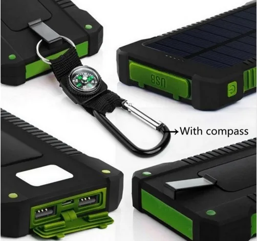  Солнечное зарядное устройство водонепроницаемый 30000mAh с 2 портами (стандарт порта Внешнее Power Bank для Xiaomi смартфон со светодиодной