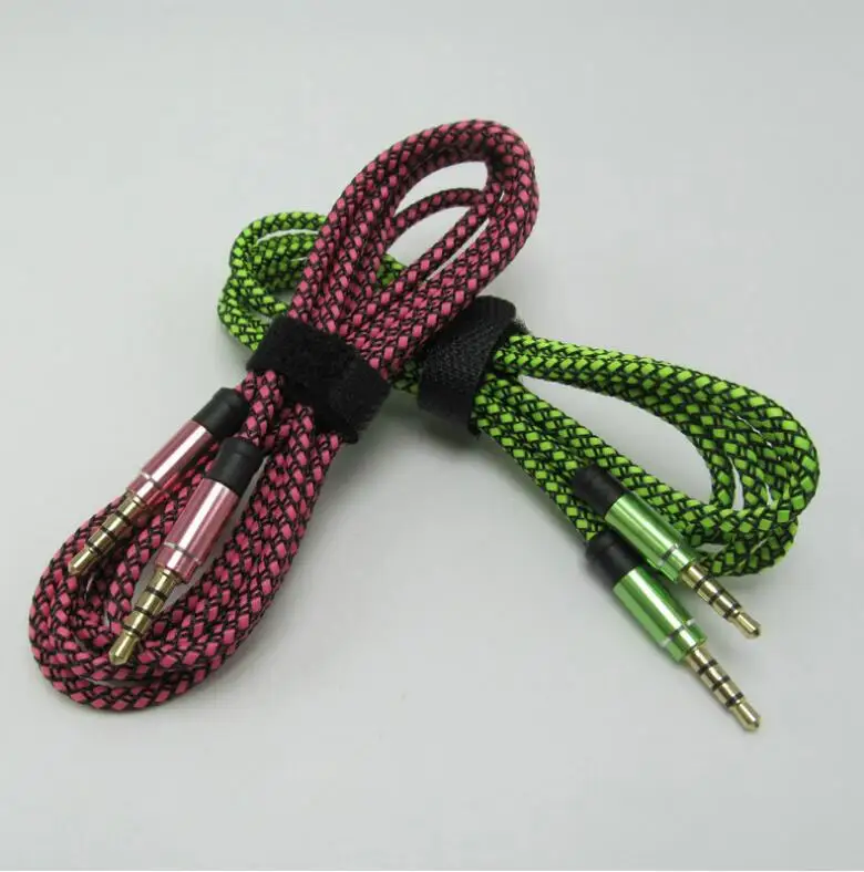 Twine braided Audio cable 1.5 m nylon AUX cable colorful metal 3.5 to 3.5 male