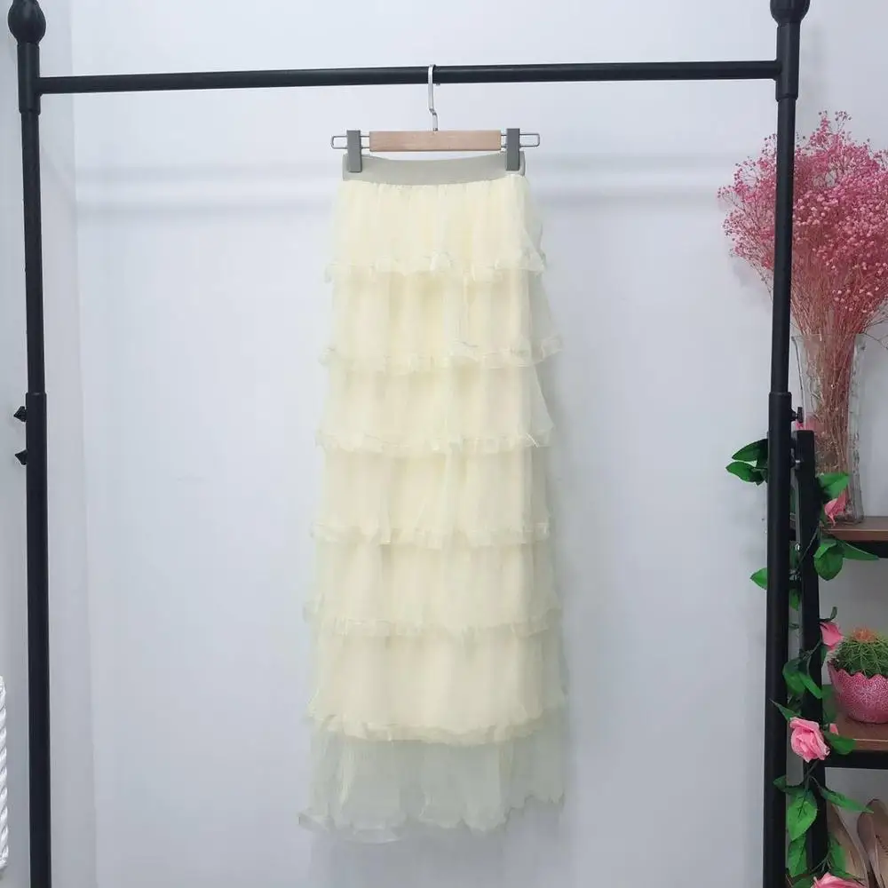 New arrival full lace layered long mesh skirts