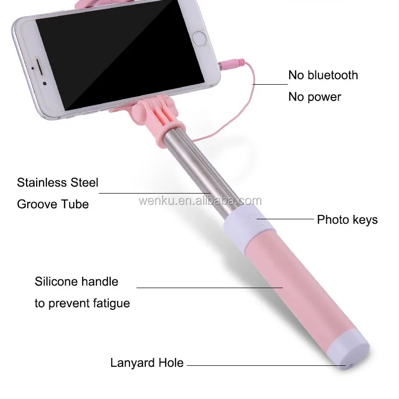 2017 new wholesale rearview mirror mini wired selfie stick