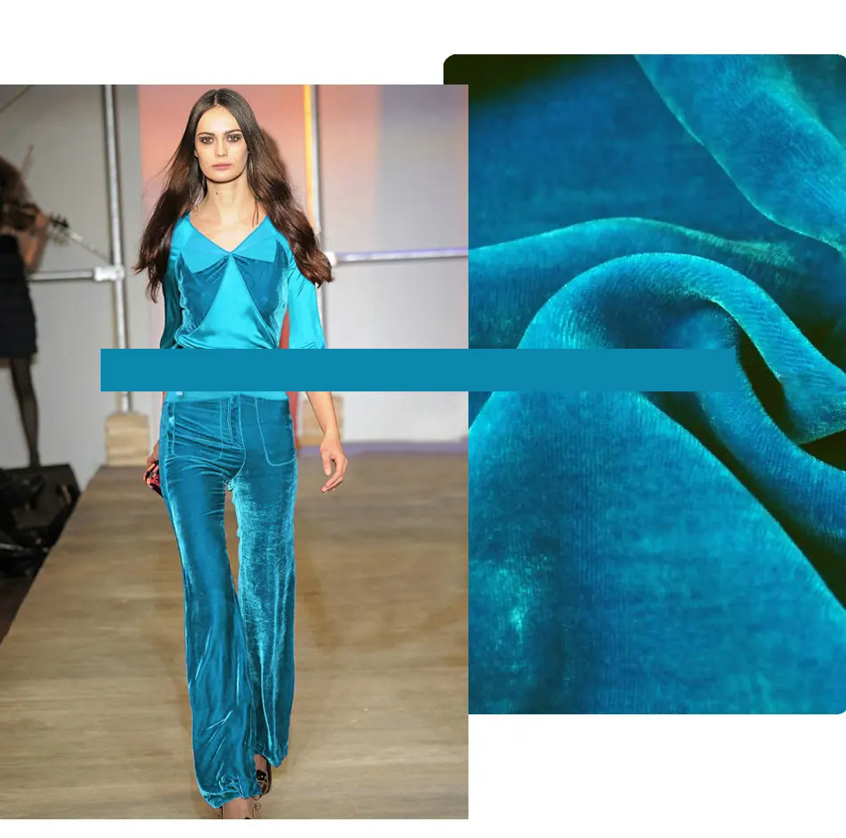 
peacock Blue silk velvet fabric the back 100% silk , the back viscose 