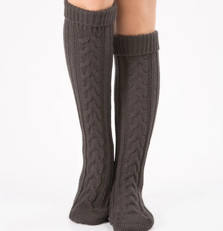 New thermal wool leg set foot socks knitted above knee Christmas boot sets diagonal figure hemp flowers floor socks