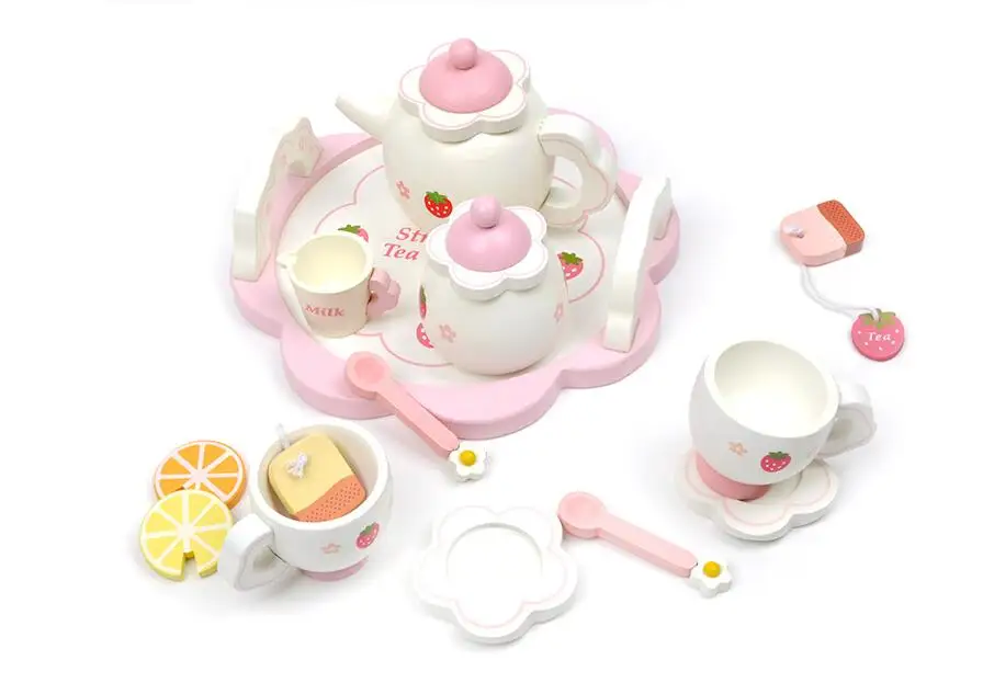 Toys and Hobbies Girls cooking toy high tea set cake tea cup ice cream set pink play wooden toy KKT001M-1