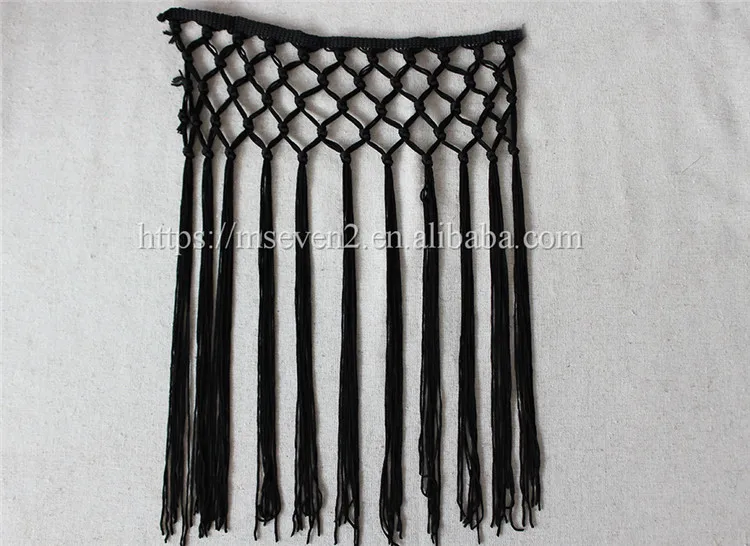 Fashion design 33cm length polyester knotted fringes for clothes