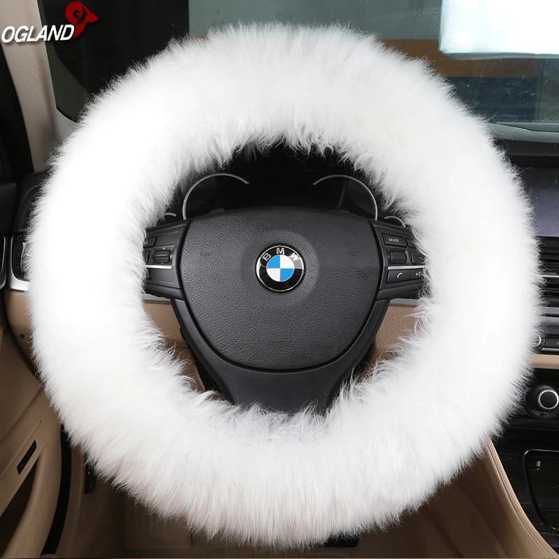 
Heat Preservation Luxury Fur Long Wool Steering Wheel Cover For Car Accessories Interior Australian Merino Sheepskin Automobile 