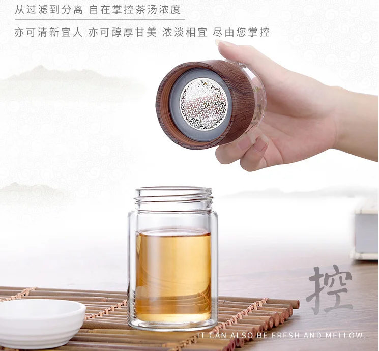 clear double wall water tea bottle separation filter travel glass bottles cup mug drinking bottle with infuser