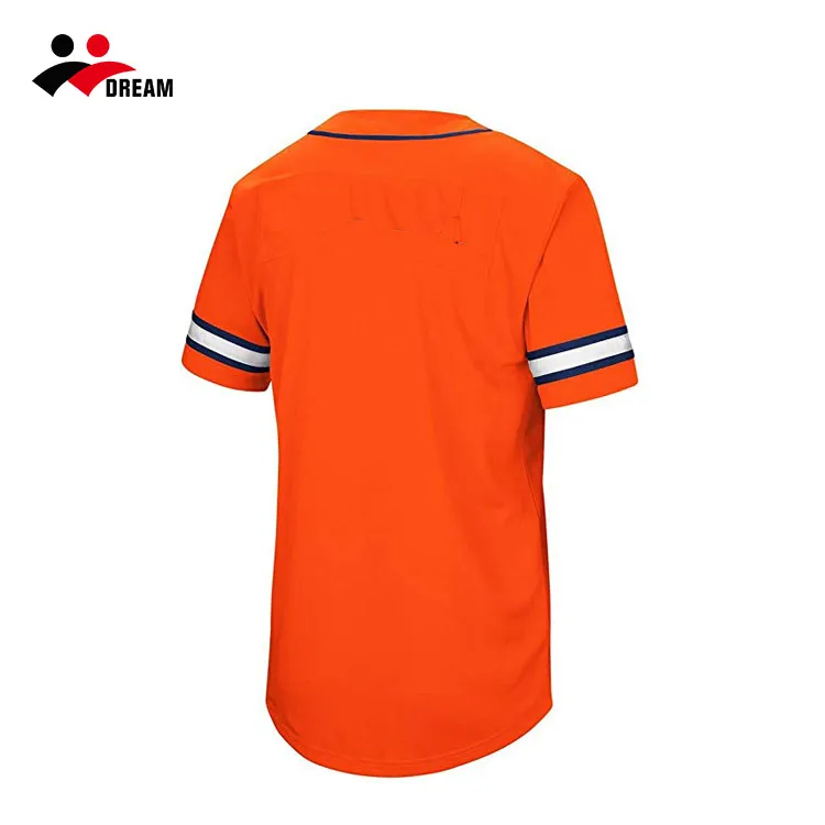 Orange Full Button Down  Baseball Jersey Uniform Sublimated Quick Dry Baseball Training Wear for men