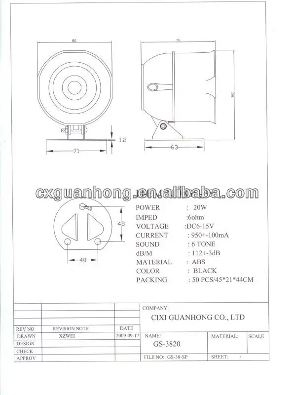 24V 6 TONE 20W Car Alarm Horn speaker siren