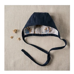 baby boy and girls bonnet ,navy blue natural linen baby hat 0-2T