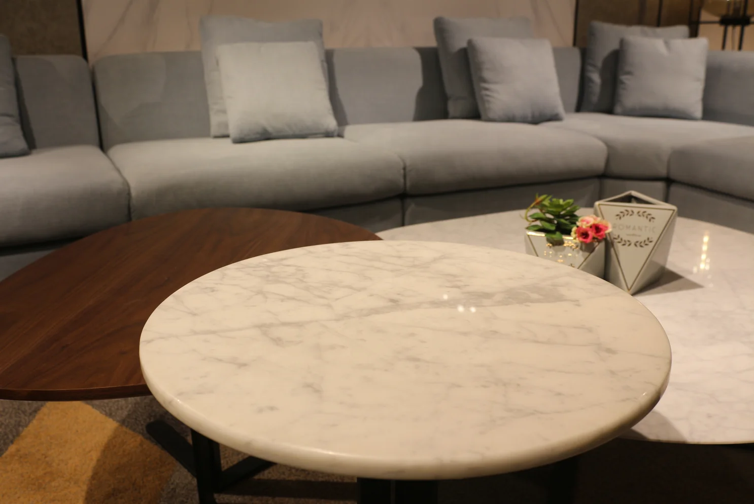 Coffee Table Sets Design Round Marble with Iron Italian Luxury Living Room Furniture Modern Wood 3 Layers Coffee Table 5pcs