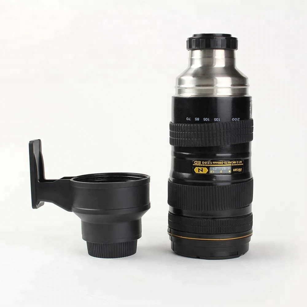 Promotional Custom Logo Camera Lens Stainless Steel Thermos Travel Bottle
