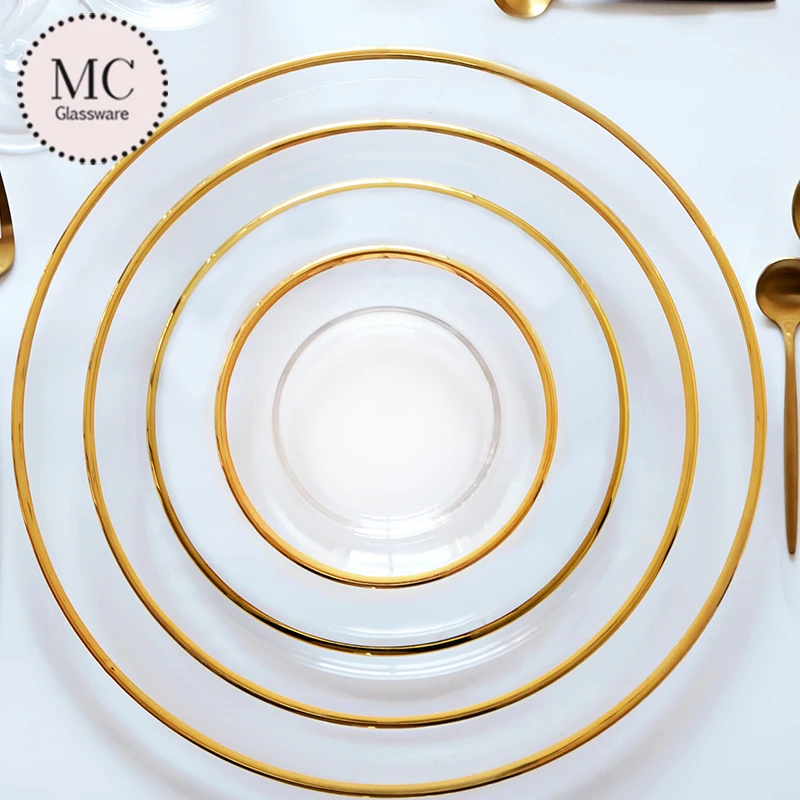 Круглые тарелки для зарядных устройств, диагональ 13 дюймов, прозрачное стеклянное зарядное устройство для свадебной вечеринки с розовыми, золотыми, серебряными или золотыми краями