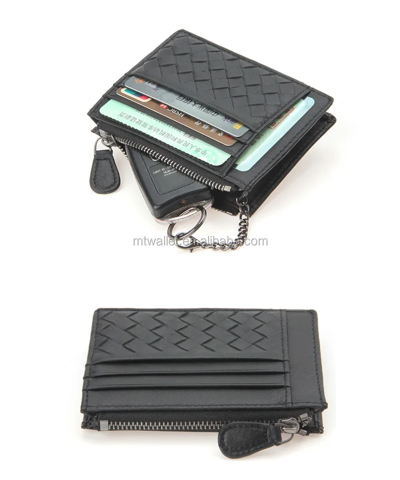 Colorful woven leather keychain credit card holder key card holder, key ring credit card holder with zipped coin pocket