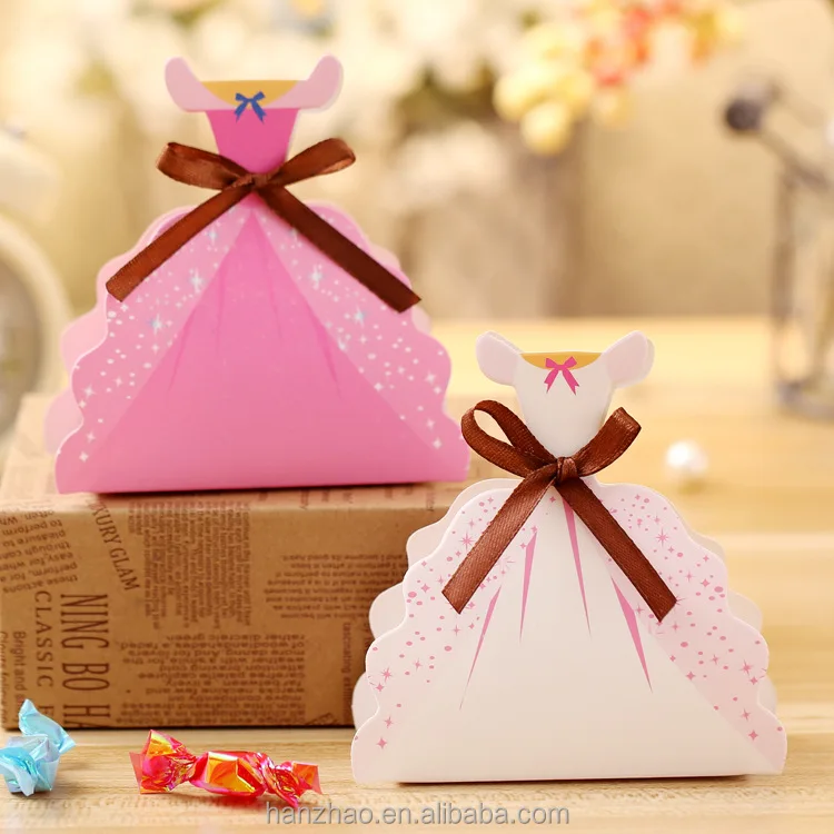 Fancy Novelty Shaped Dress Shaped Paper Folding Candy Box Sweet Boxes for Wedding Favor