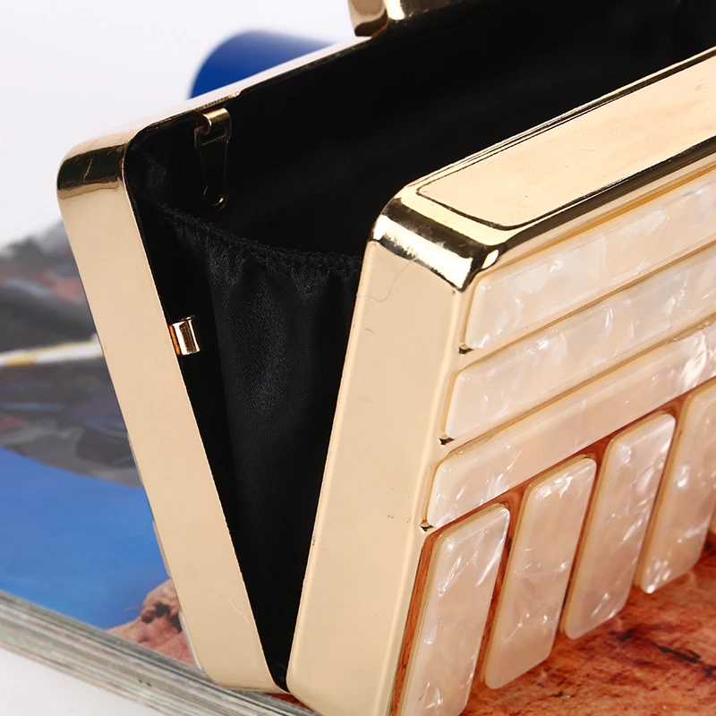 Factory direct wholesale whole metal frame acrylic evening bag brand new twill lining box clutches for women party prom banquet