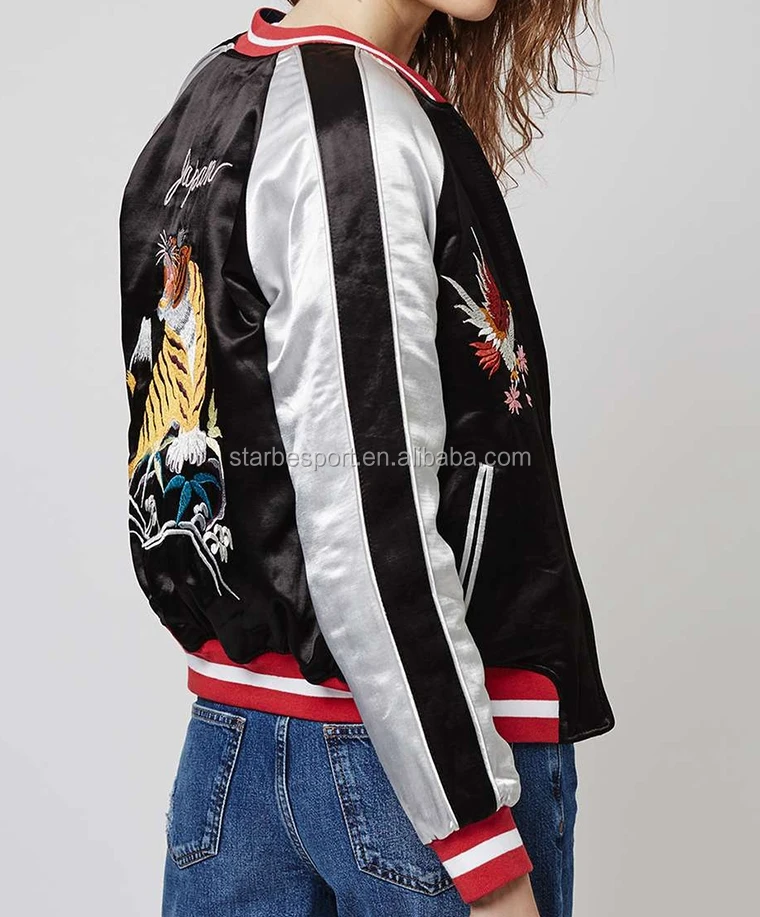 
Custom Fashion Embroidered Reversible Souvenir Satin Bomber Jackets Wholesale 