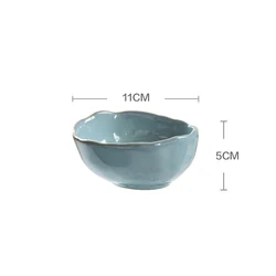 Irregular shape ceramic tableware set with elegant gloss blue reactive glaze for wholesale