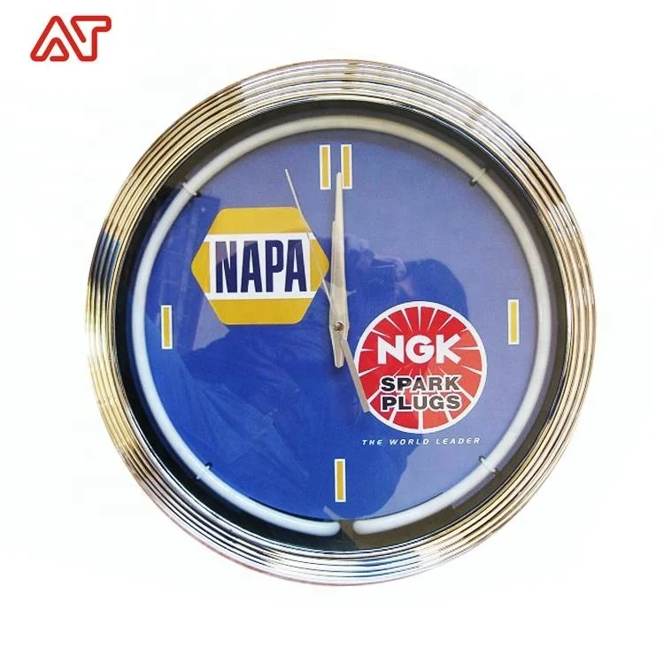 15 inch silver shell Mopar neon clock china factory drop shipping shanghai antuo custom logo glass neon wall clock