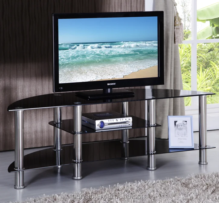 Wholesale commercial tempered glass industrial metal tv stand