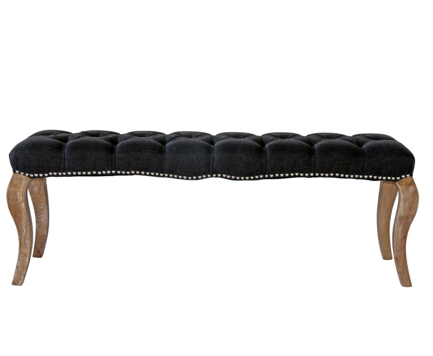 French Hampton Amazon Bedroom Wood Frame Black Fabric Tufted  Stool Pouf Ottoman Bench