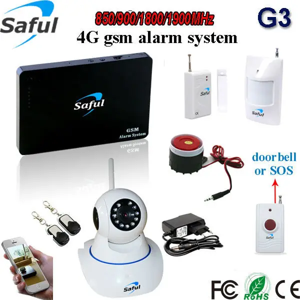 Saful newest multi-function 2g/3g/4g doorbell gsm alarm system with wifi camera and wireless panic button