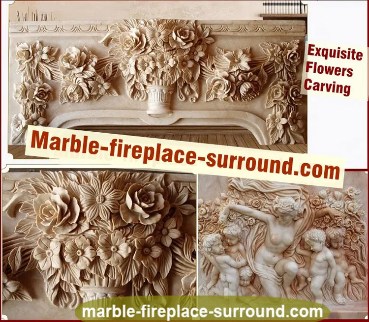 customized fireplace mantel indoor French Modern Stone Carving flowers Elegant 3D White Marble Fireplace