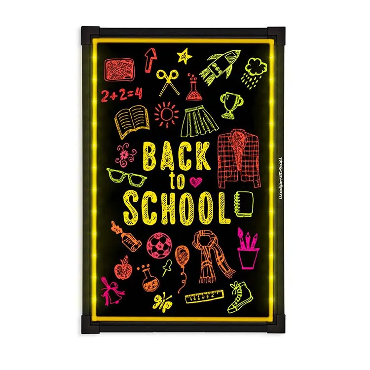 Деревянная Светодиодная доска для письма с подсветкой, 28X20 дюймов, мигающая, со стираемой неоновой вывеской, с 8 цветными маркерами