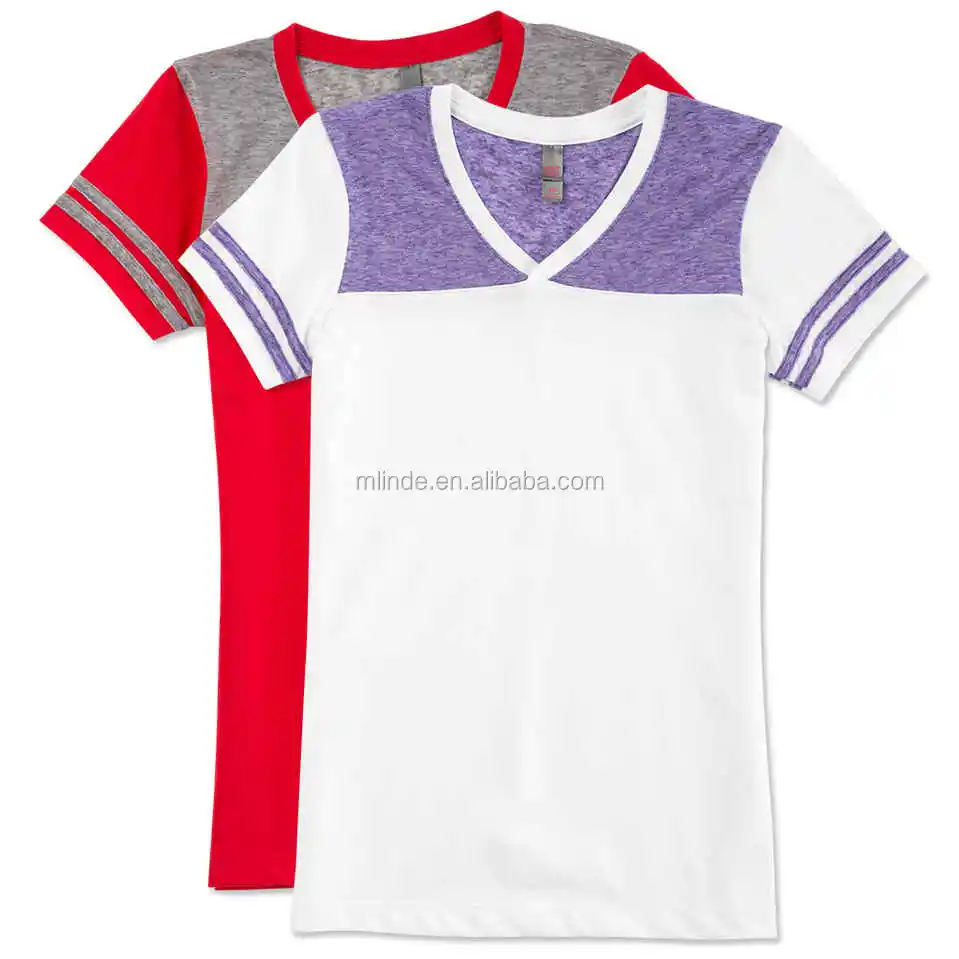 100% Polyester V-neck T-shirt Wholesale Custom Made in China Fashion Apparel District Juniors Varsity Bulk V-Neck T-shirt