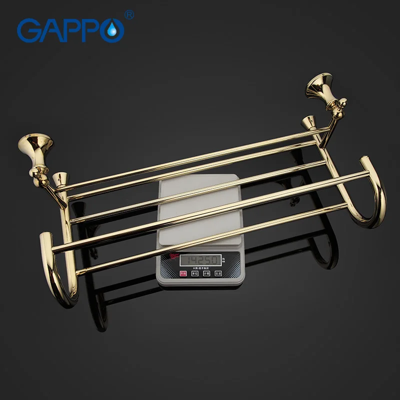 
GAPPO Top Quality Gold Wall Mounted Bathroom Shelves Bathroom Shelves restroom shelf Hardware Accessories in two hooks G1424 