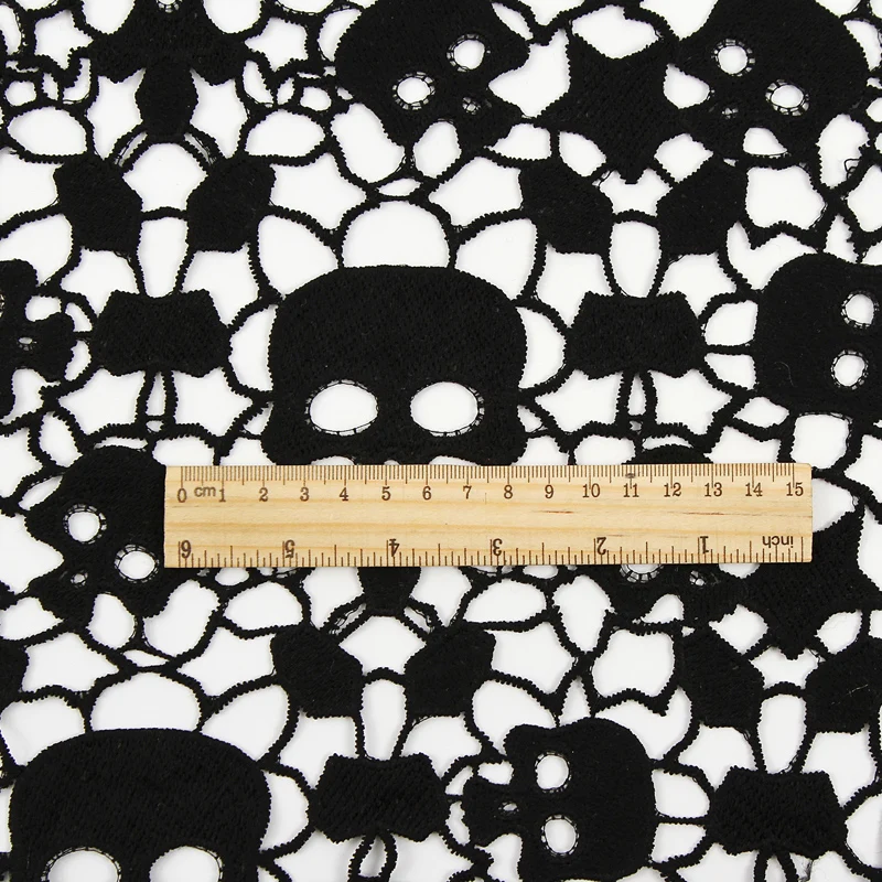 Wholesale cheap black fashion skull head breathable thin Swiss water soluble lace fabric for women