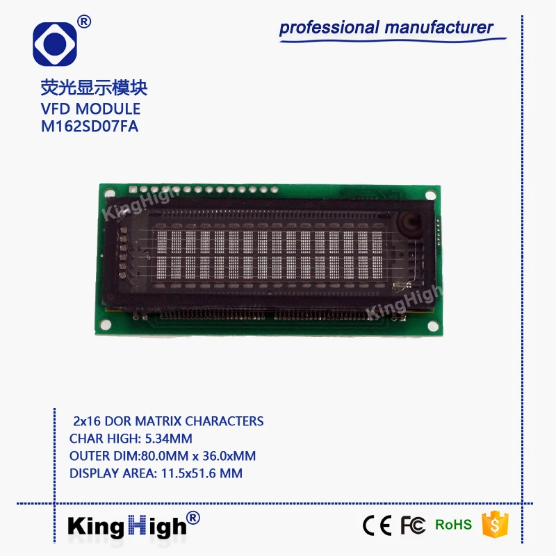 16x2 VFD DISPLAY M162SD07FA 16T202DA2 CU16025 KH162SD01 DISPLAY SCREEN