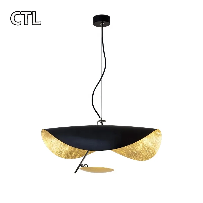 
Italy design nordic creative black gold foil art chandelier bedroom ceiling lamp modern elegant metal hat pendant light  (60848452015)