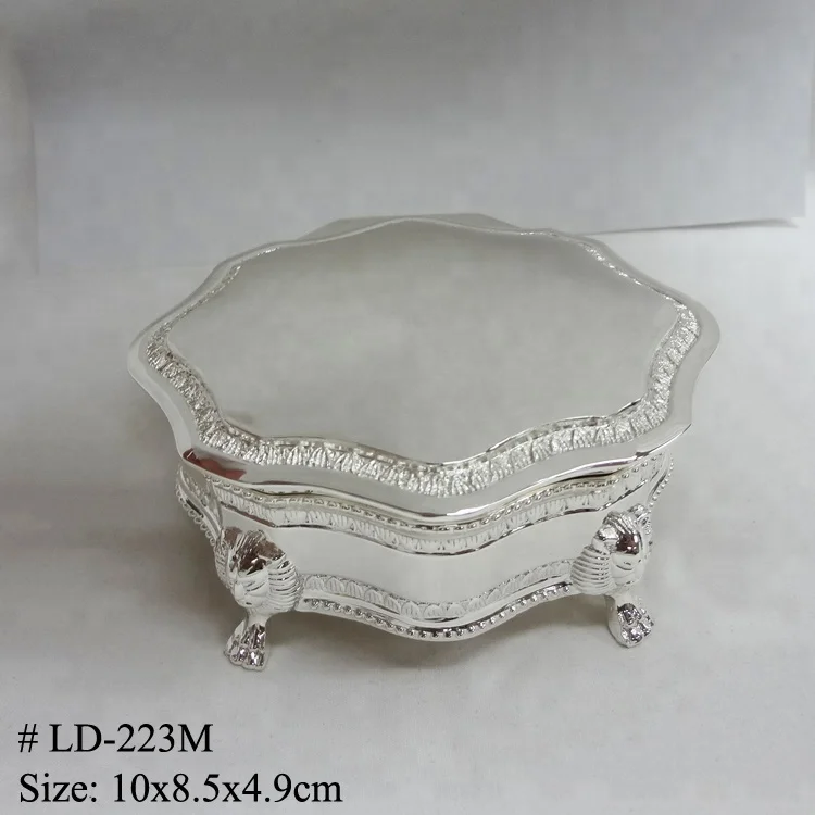 Elegant Shiny Silver Metal Jewelry Trinket Box