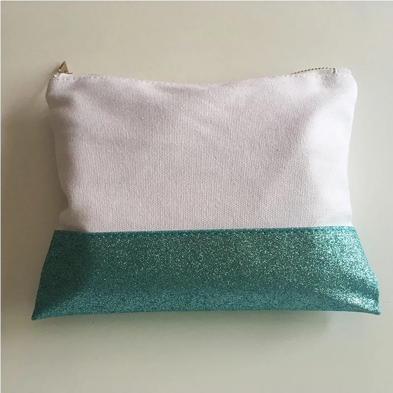 Cosmetic packaging 9*7 inch makeup travel bag with canvas glitter bottom, canvas pencil pouch /  canvas make-up bag