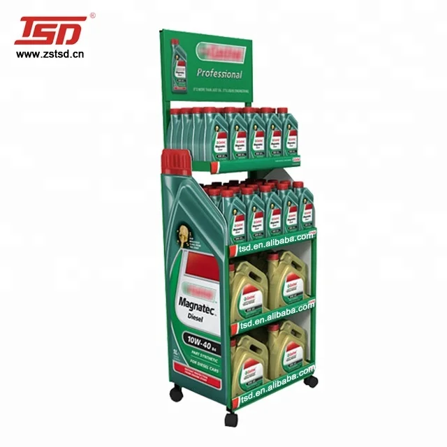 retail store shop motor auto engine lubricants oil car accessories metal display shelf rack stand