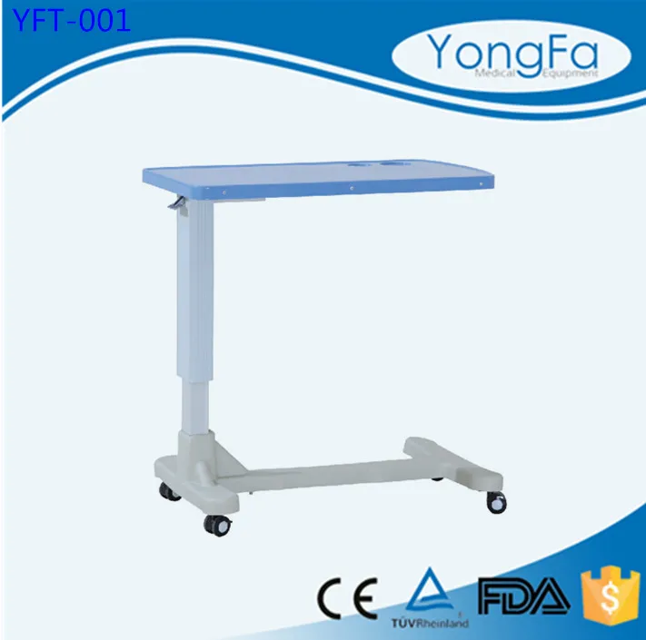 YFT-003 Hospital adjustable medical over bed table with wheels
